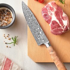 Zayiko Kinone - 6er Set Brot-, Chef-, Fleisch-, Officemesser, Santoku, kleines Santoku - Damastmesser aus schwarzem Stahl
