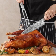 Zayiko Kinone - 6er Set Brot-, Chef-, Fleisch-, Officemesser, Santoku, kleines Santoku - Damastmesser aus schwarzem Stahl