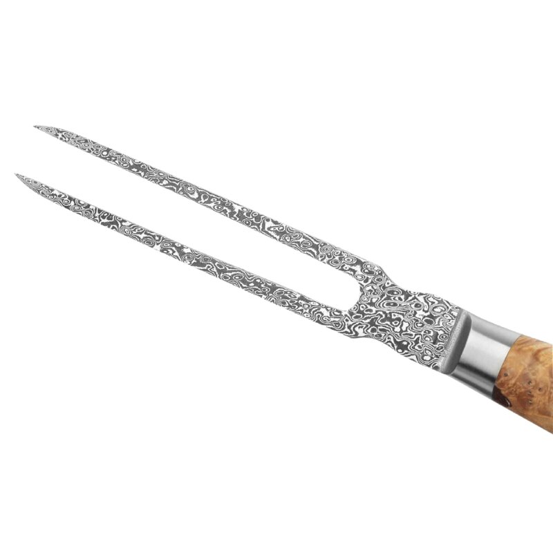Zayiko Kinone - 2er Set Tranchier- und Fleischmesser & Tranchiergabel - Damastmesser aus schwarzem Stahl