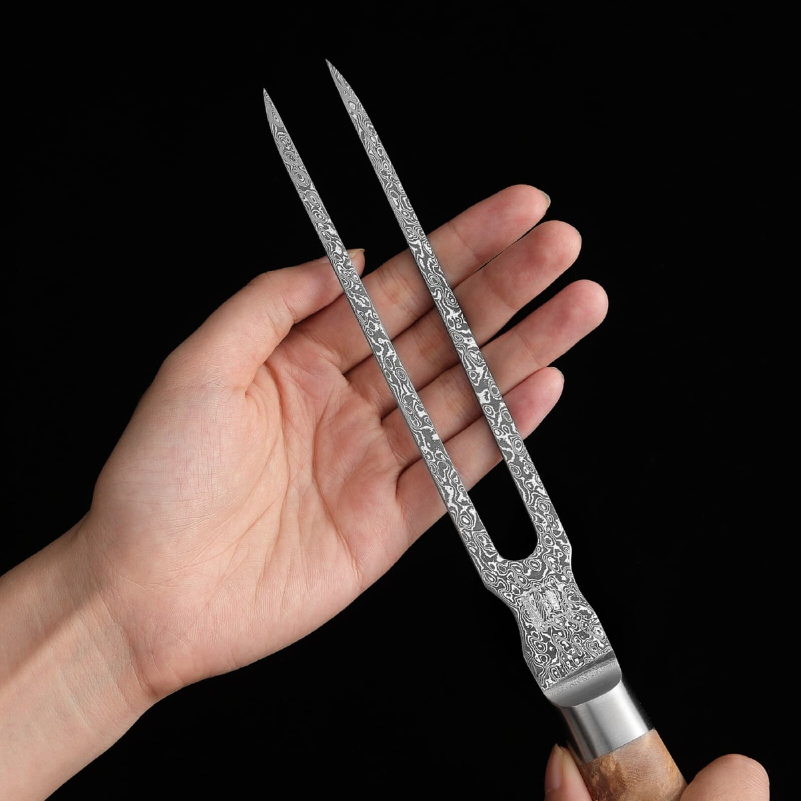 Zayiko Kinone - 2er Set Tranchier- und Fleischmesser & Tranchiergabel - Damastmesser aus schwarzem Stahl