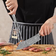 Zayiko Kinone - 2er Set Blockmesser & Tranchiergabel - Damastmesser aus schwarzem Stahl