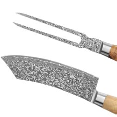 Zayiko Kinone - 2er Set Blockmesser & Tranchiergabel - Damastmesser aus schwarzem Stahl