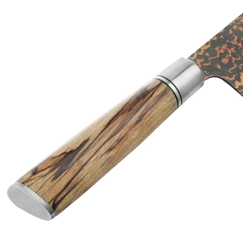 Zayiko BlackMagma - Chefmesser 19cm - Damastmesser in schwarz mit Bronze- und Kupferelementen