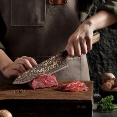 Zayiko BlackMagma - Chefmesser 19cm - Damastmesser in schwarz mit Bronze- und Kupferelementen