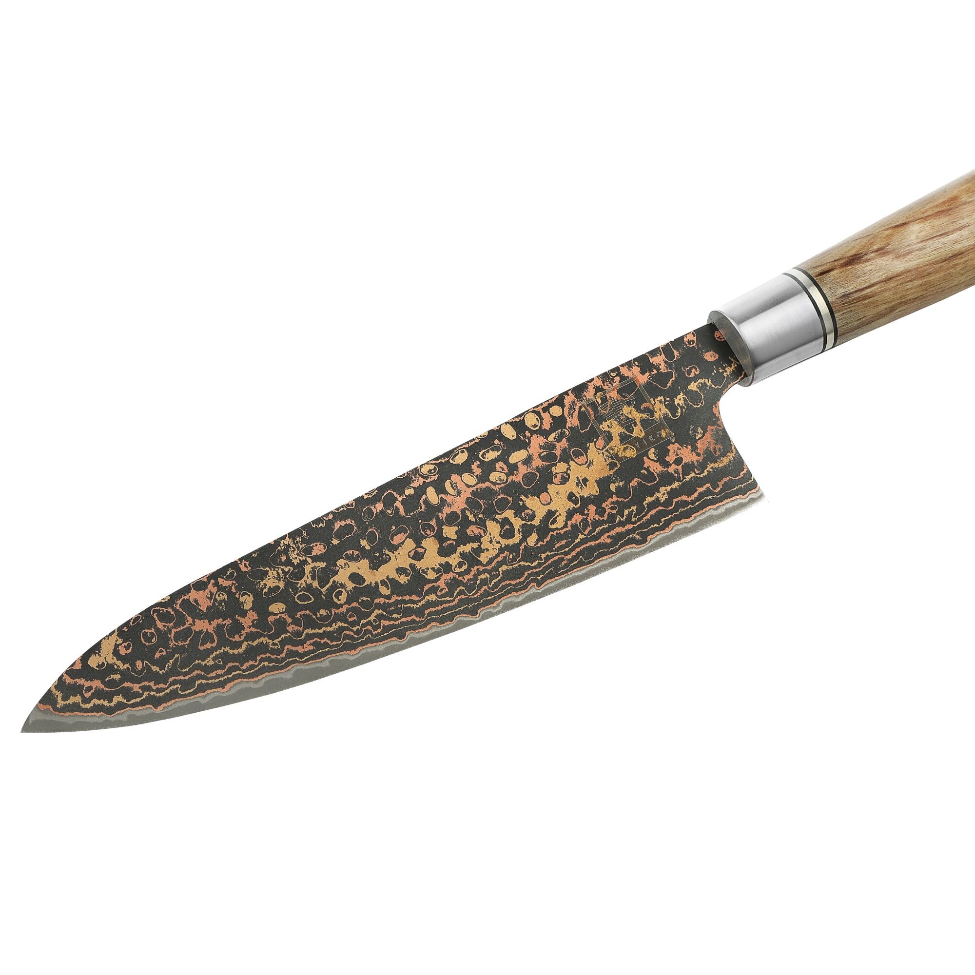 Zayiko BlackMagma - Chefmesser 19cm - Damastmesser in schwarz mit Bronze- und Kupferelementen