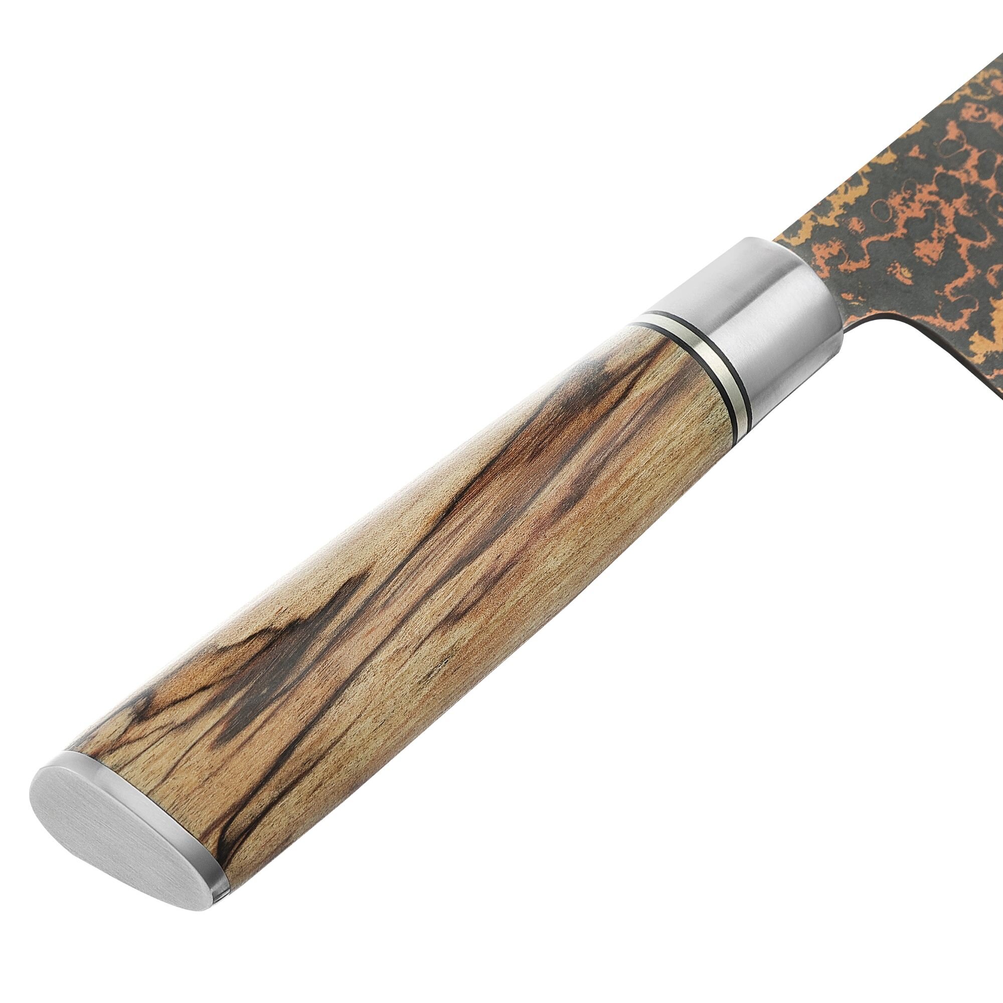 Zayiko BlackMagma - Chefmesser 19cm - Damastmesser in schwarz mit Bronze- und Kupferelementen