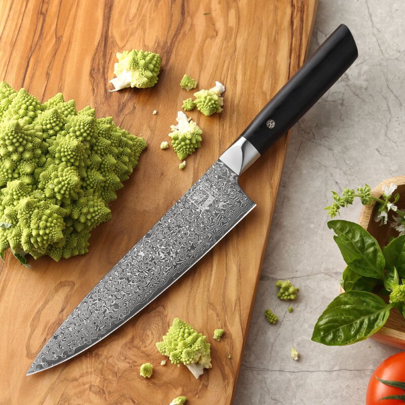 Zayiko Black Edition - Chefmesser 20cm - Damastmesser aus schwarzem Stahl