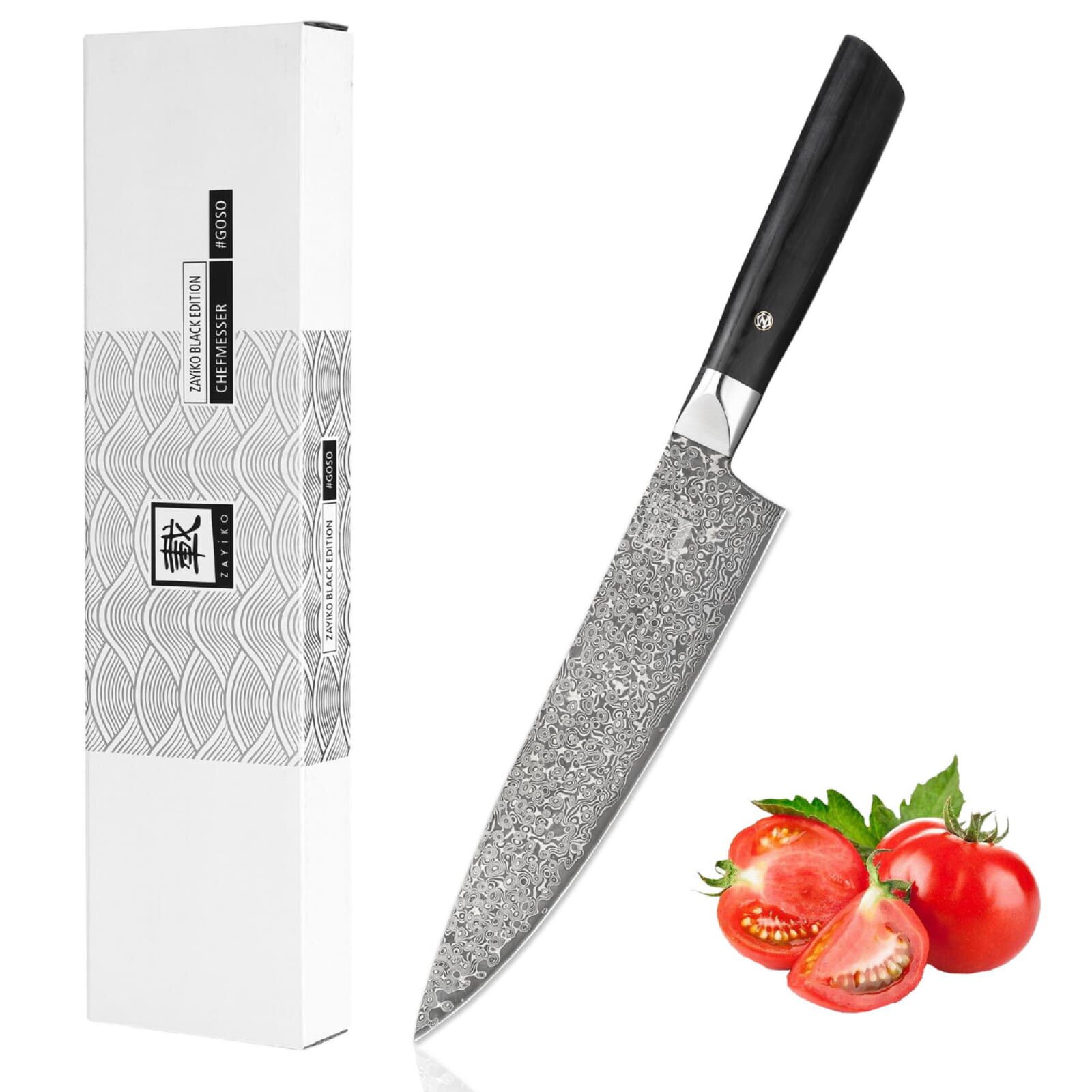 Zayiko Black Edition - Chefmesser 20cm - Damastmesser aus schwarzem Stahl