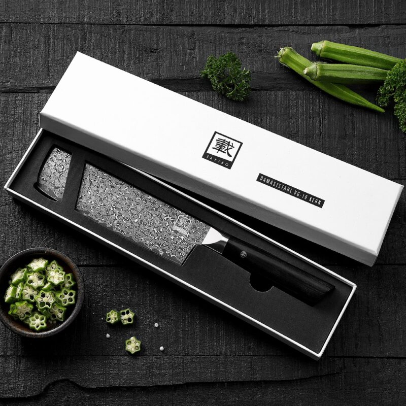 Zayiko Black Edition - Nakirimesser 18,5cm - Damastmesser aus schwarzem Stahl