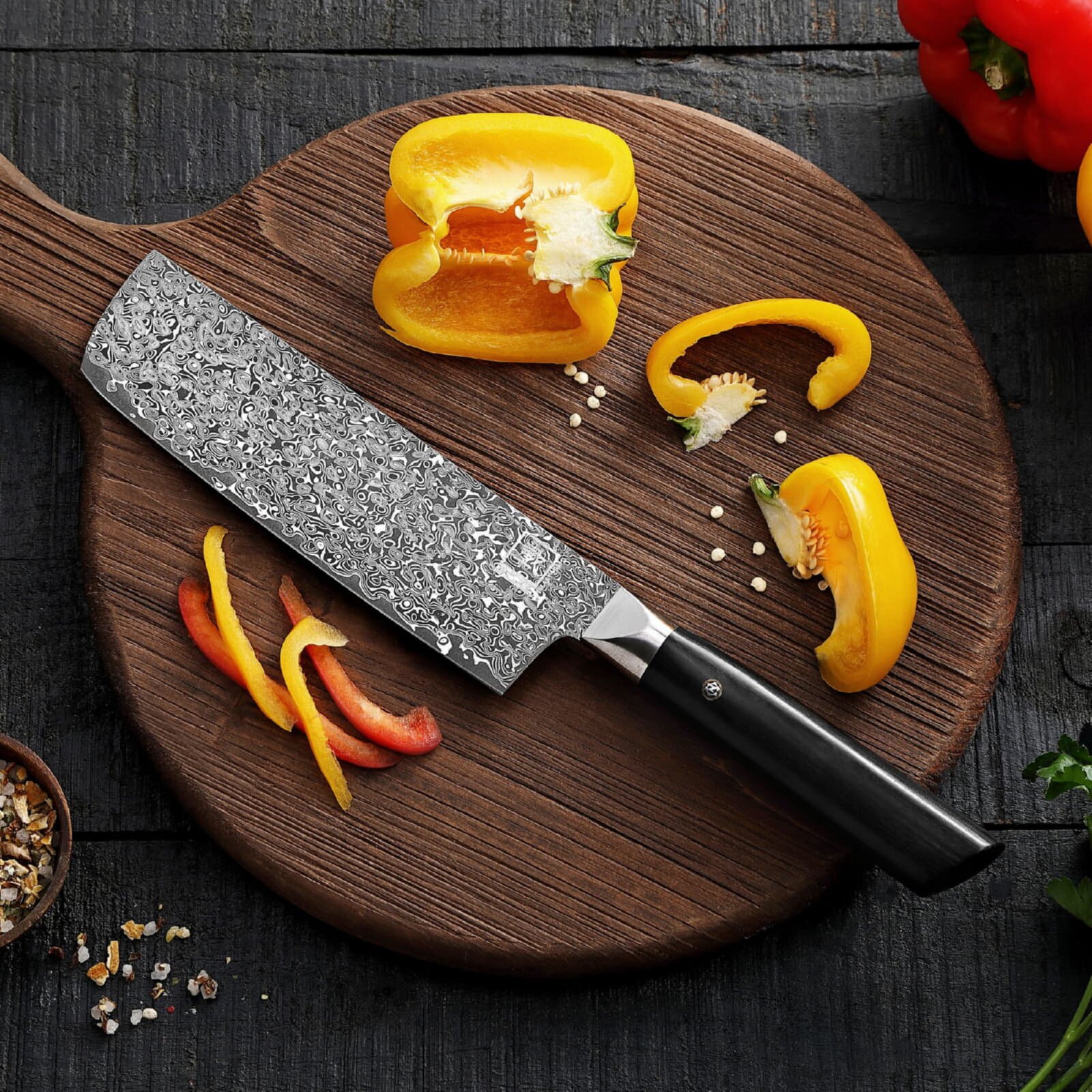 Zayiko Black Edition - Nakirimesser 18,5cm - Damastmesser aus schwarzem Stahl