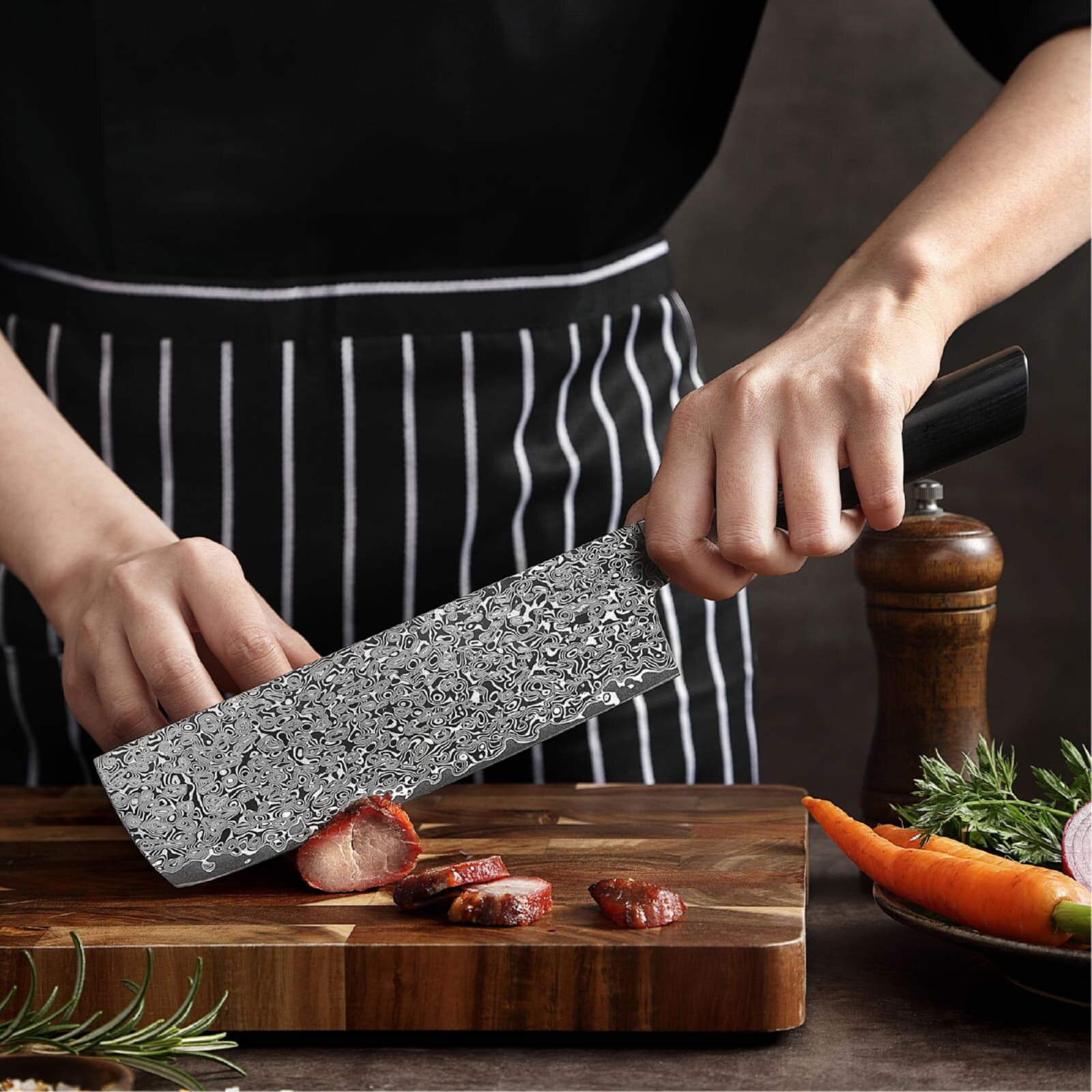 Zayiko Black Edition - Nakirimesser 18,5cm - Damastmesser aus schwarzem Stahl