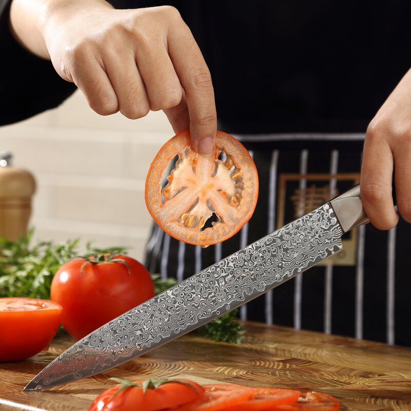 Zayiko Black Edition - Tranchier- und Fleischmesser 20,7cm - Damastmesser aus schwarzem Stahl