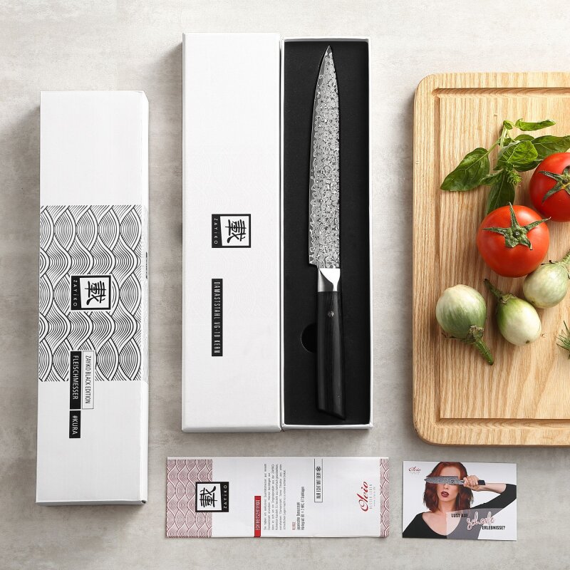 Zayiko Black Edition - Tranchier- und Fleischmesser 20,7cm - Damastmesser aus schwarzem Stahl