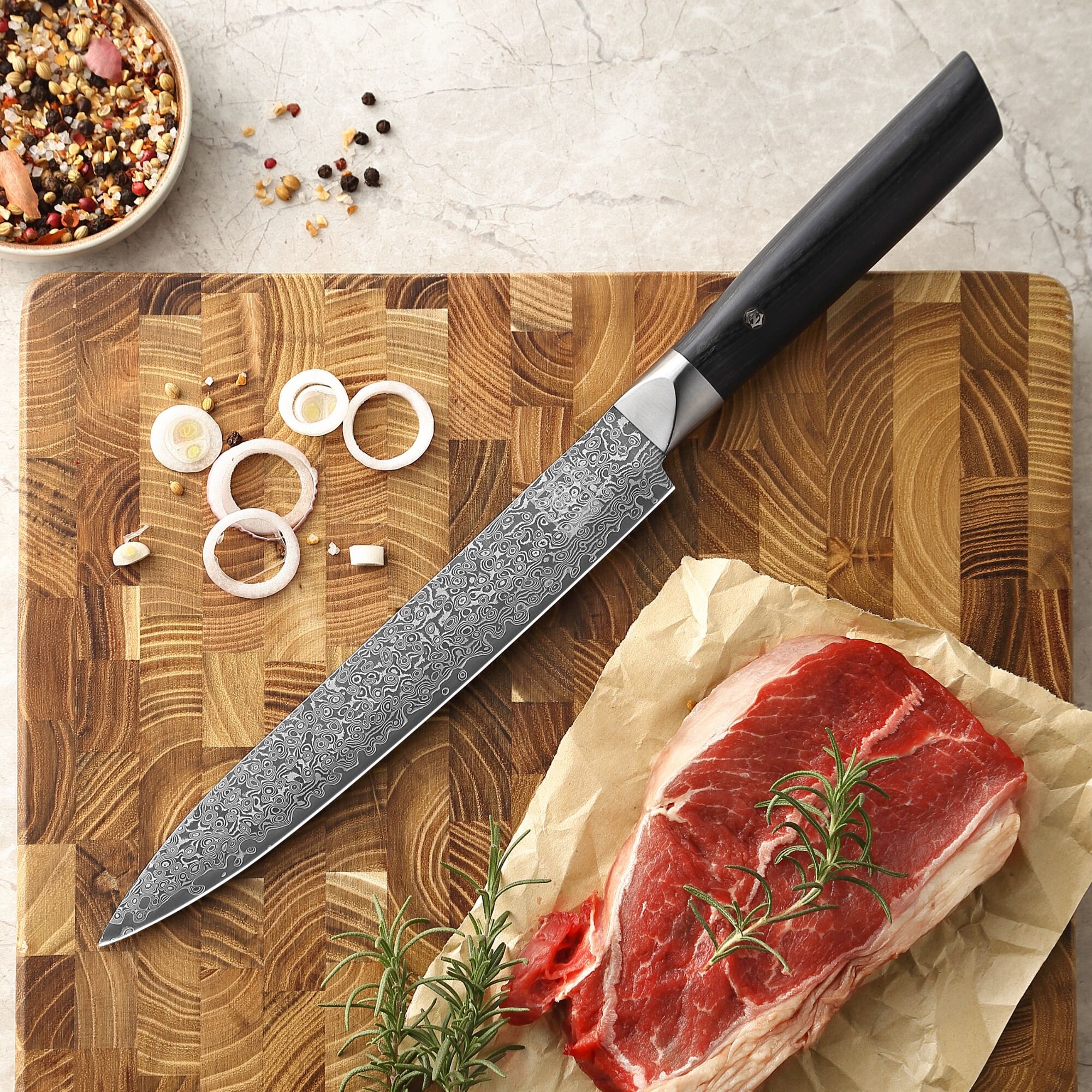 Zayiko Black Edition - Tranchier- und Fleischmesser 20,7cm - Damastmesser aus schwarzem Stahl