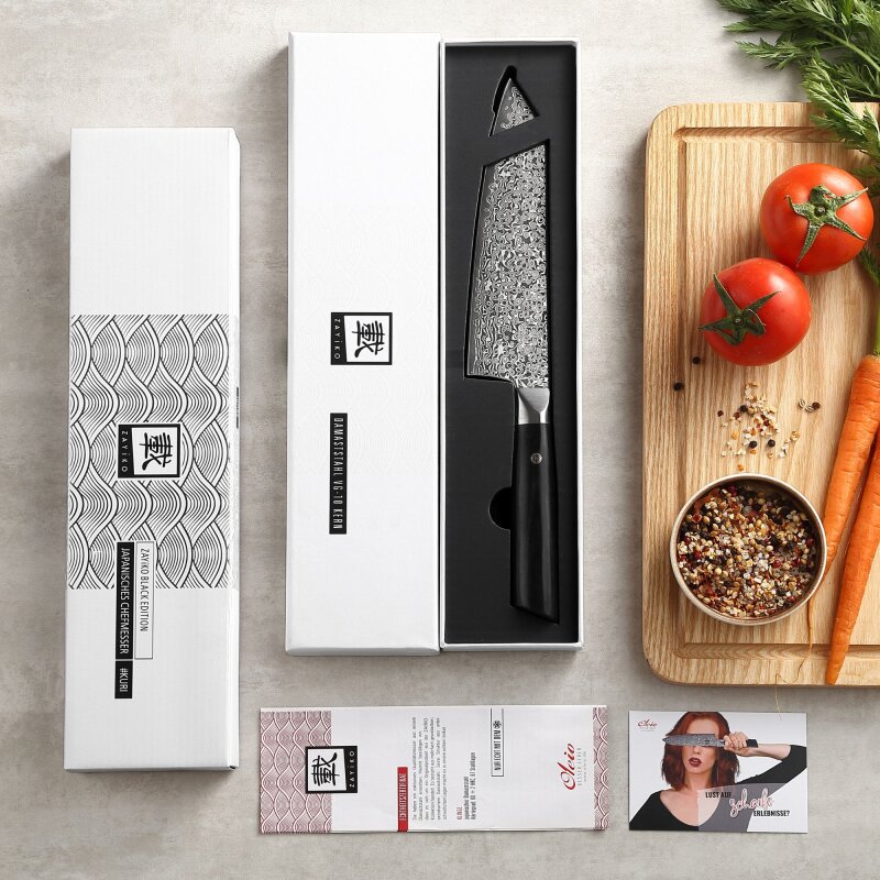 Zayiko Black Edition - Chefmesser Kiritsuke 20 cm - Damastmesser aus schwarzem Stahl