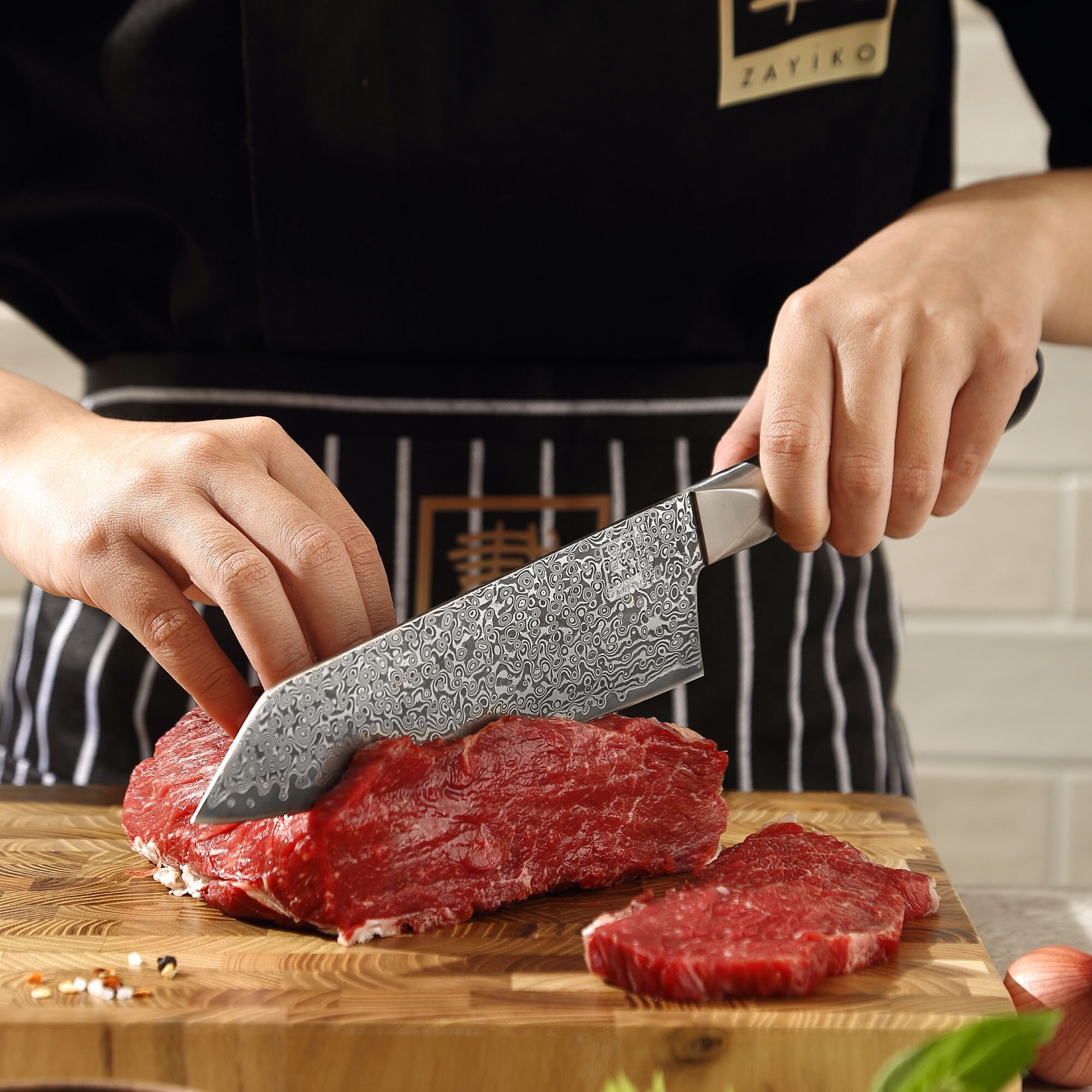 Zayiko Black Edition - Chefmesser Kiritsuke 20 cm - Damastmesser aus schwarzem Stahl