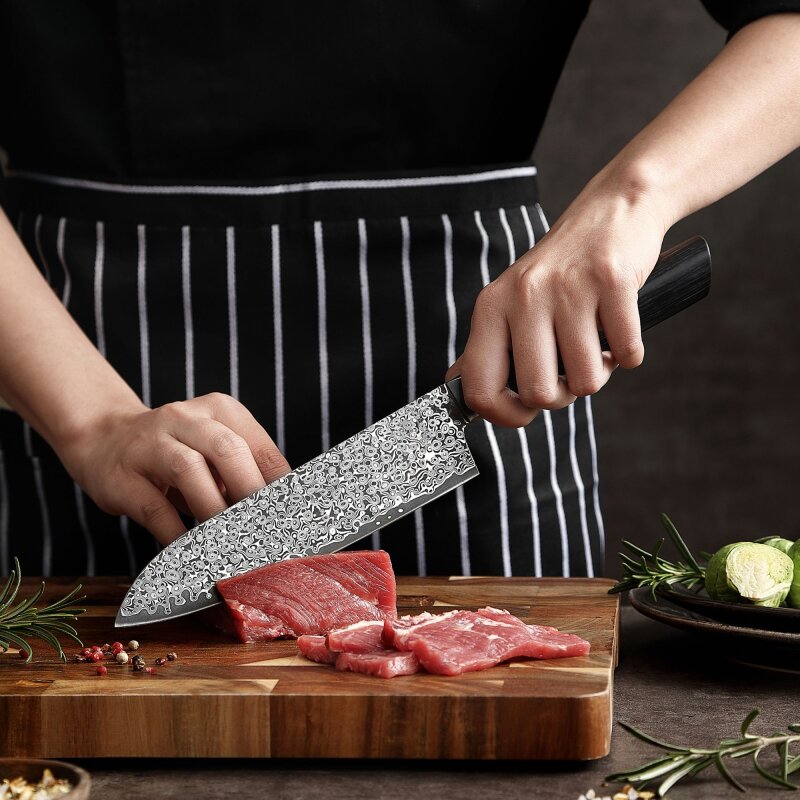 Zayiko Black Edition - Santoku 18 cm - Damastmesser aus schwarzem Stahl