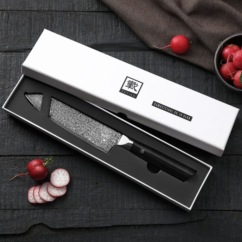 Zayiko Black Edition - Santoku 18 cm - Damastmesser aus schwarzem Stahl
