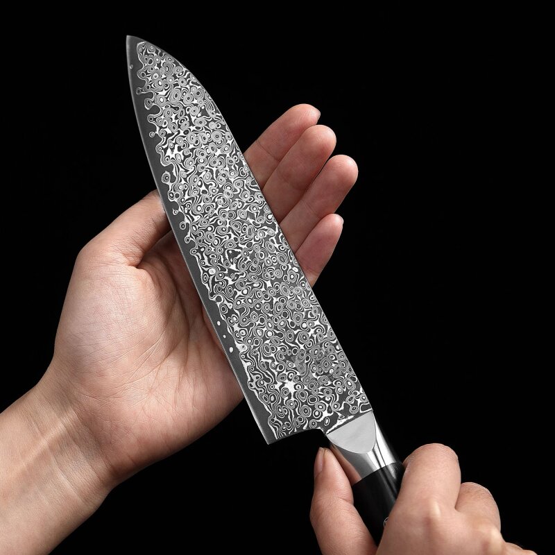 Zayiko Black Edition - Santoku 18 cm - Damastmesser aus schwarzem Stahl