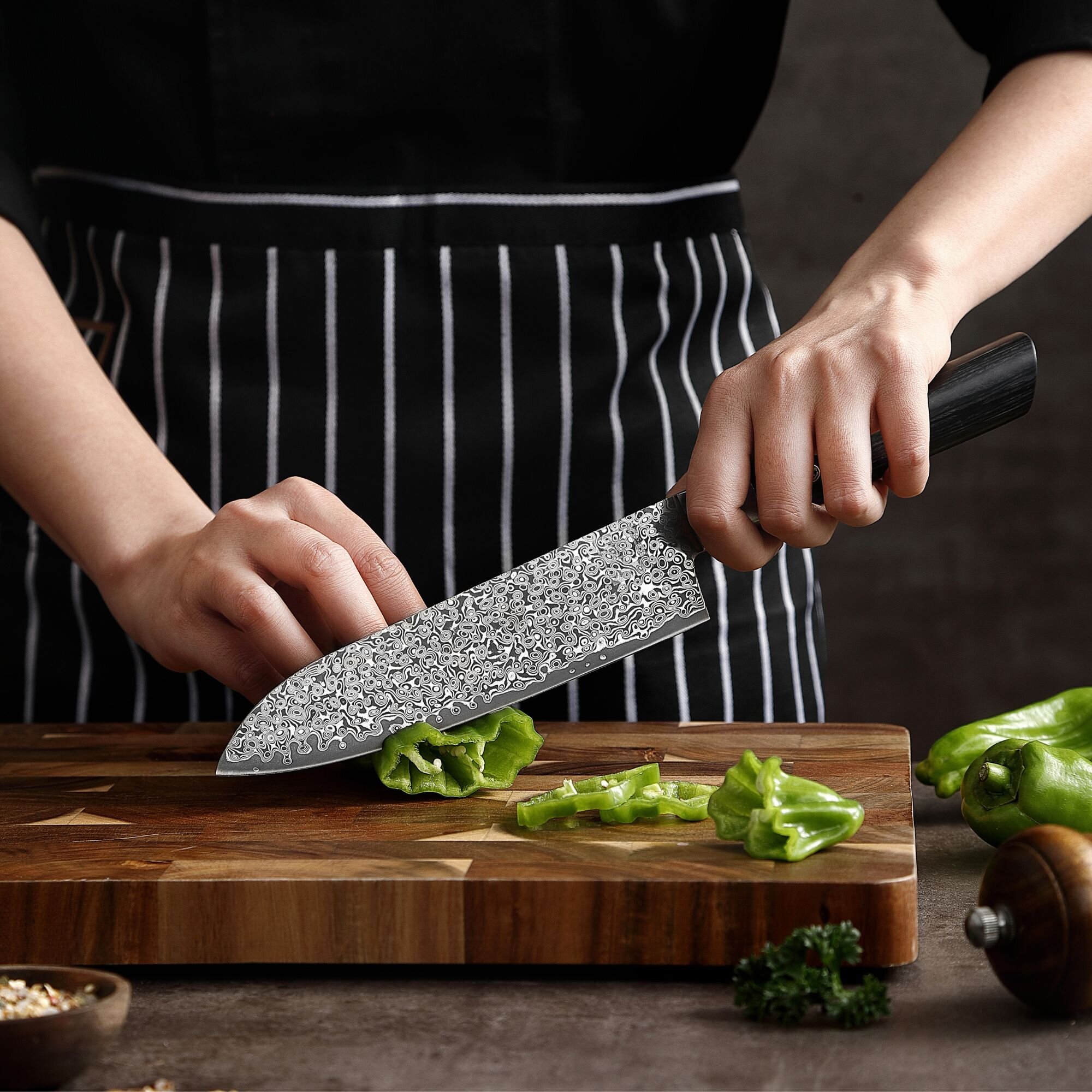 Zayiko Black Edition - Santoku 18 cm - Damastmesser aus schwarzem Stahl
