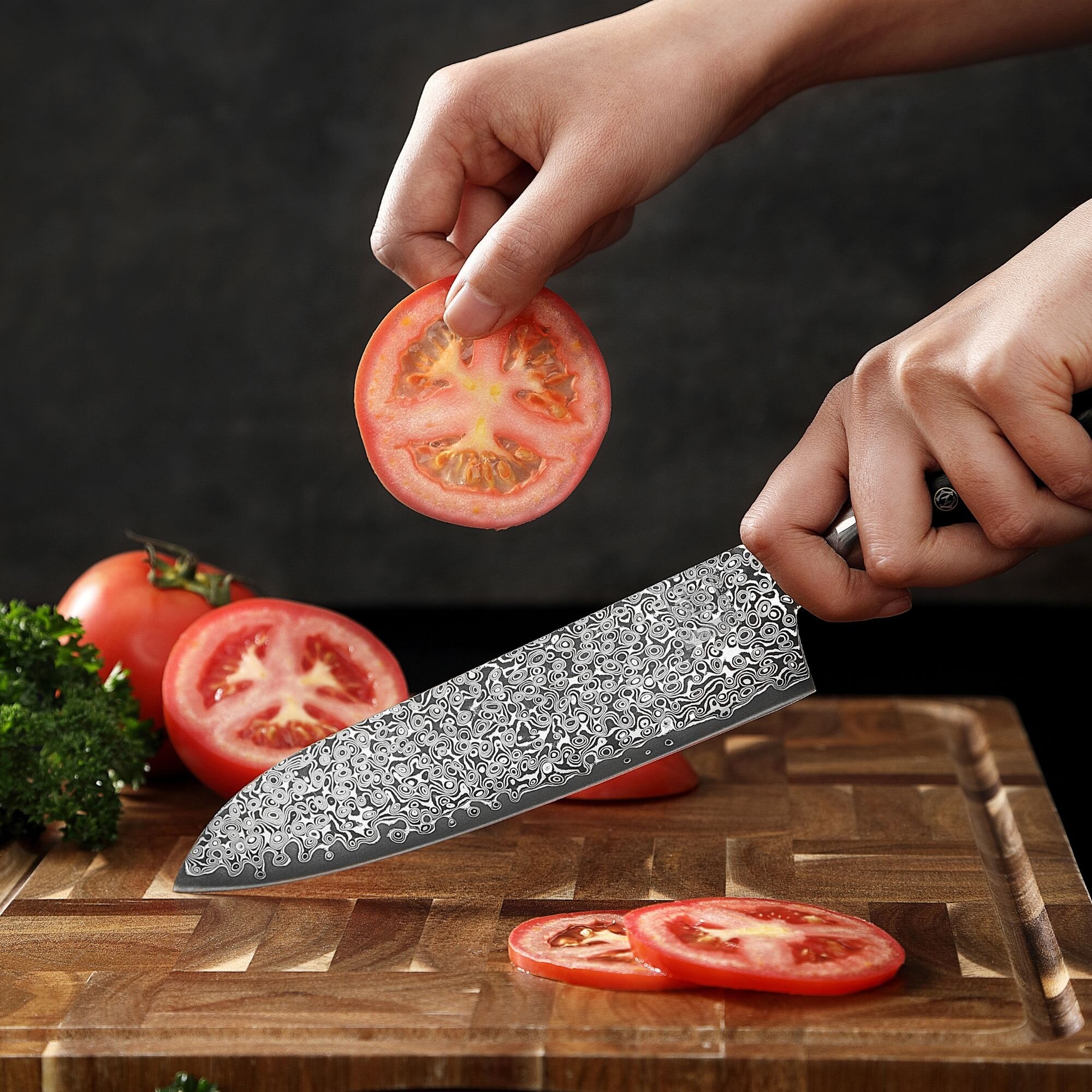 Zayiko Black Edition - Santoku 18 cm - Damastmesser aus schwarzem Stahl