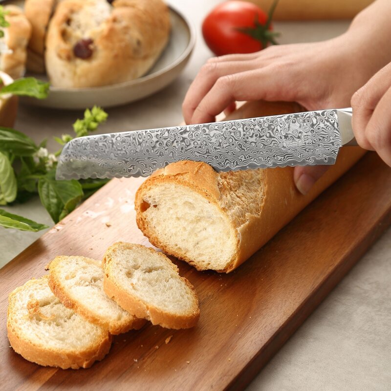 Zayiko Black Edition - Brotmesser 20 cm - Damastmesser aus schwarzem Stahl