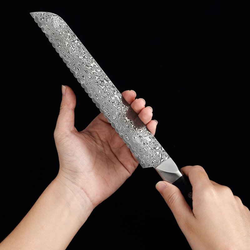 Zayiko Black Edition - Brotmesser 20 cm - Damastmesser aus schwarzem Stahl