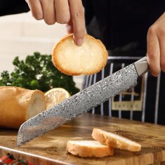 Zayiko Black Edition - Brotmesser 20 cm - Damastmesser aus schwarzem Stahl