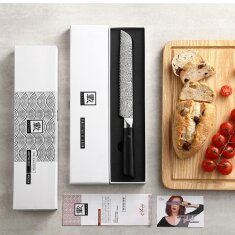 Zayiko Black Edition - Brotmesser 20 cm - Damastmesser aus schwarzem Stahl