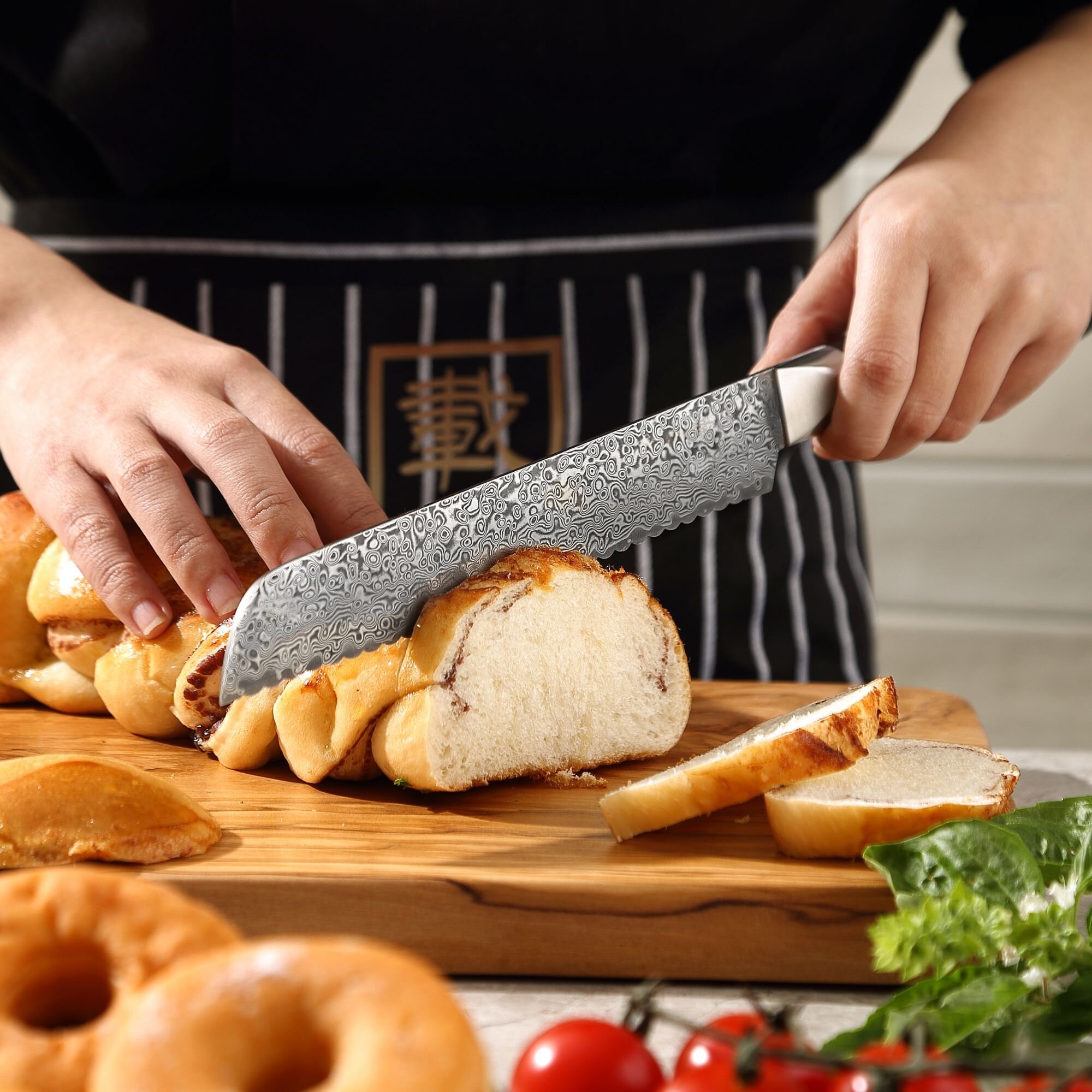 Zayiko Black Edition - Brotmesser 20 cm - Damastmesser aus schwarzem Stahl