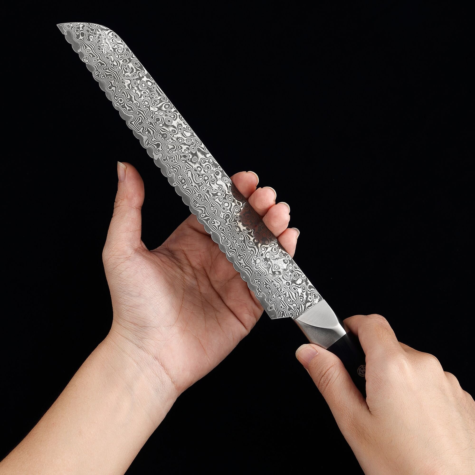 Zayiko Black Edition - Brotmesser 20 cm - Damastmesser aus schwarzem Stahl