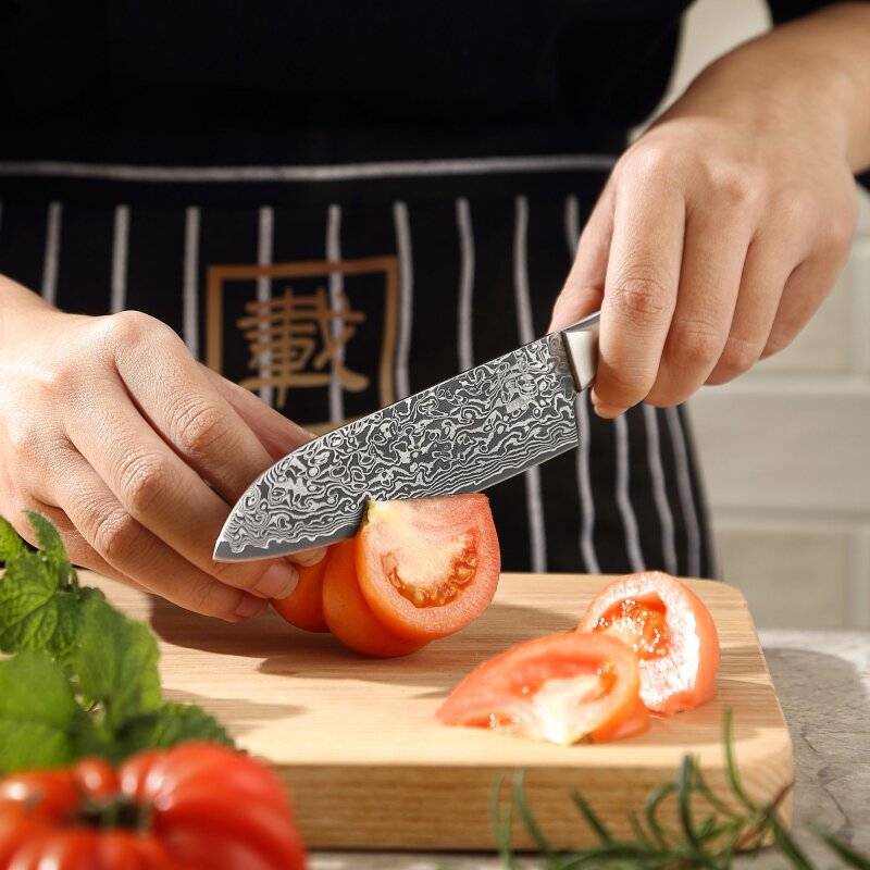 Zayiko Black Edition - Santoku klein 13 cm - Damastmesser aus schwarzem Stahl