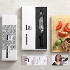 Zayiko Black Edition - Santoku klein 13 cm - Damastmesser aus schwarzem Stahl