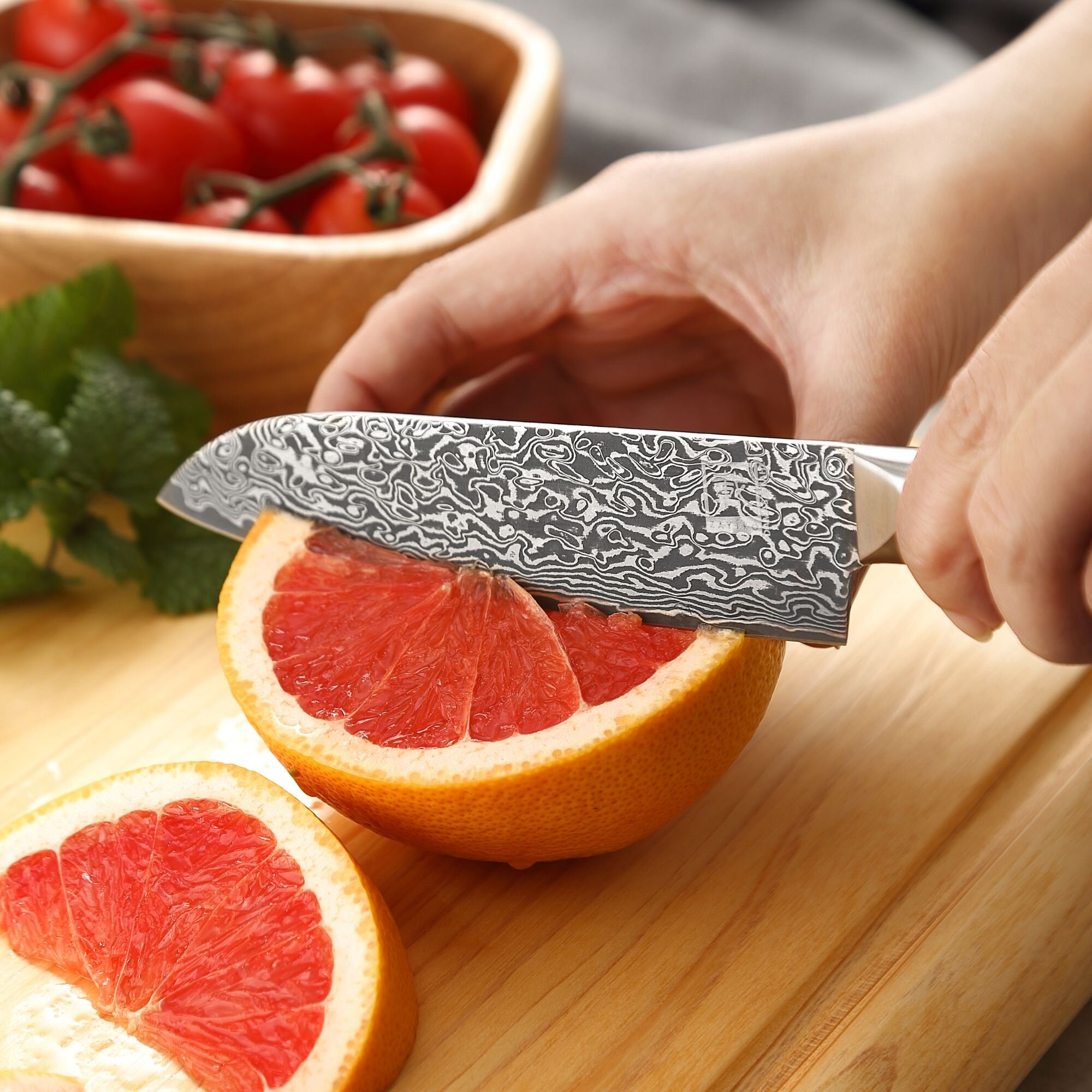 Zayiko Black Edition - Santoku klein 13 cm - Damastmesser aus schwarzem Stahl