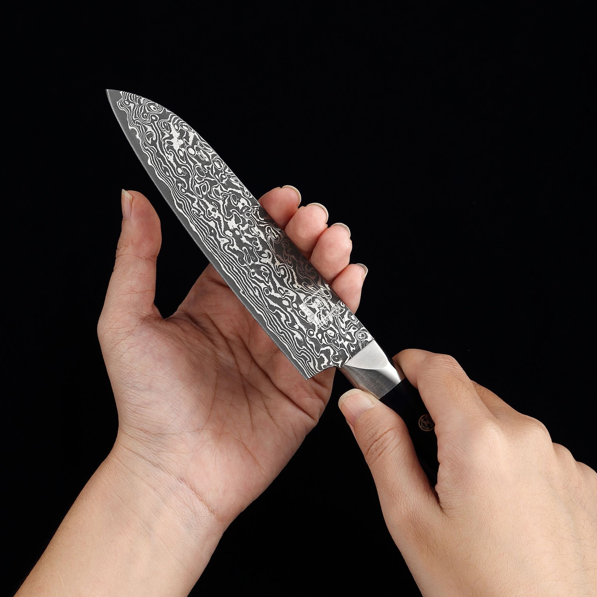 Zayiko Black Edition - Santoku klein 13 cm - Damastmesser aus schwarzem Stahl