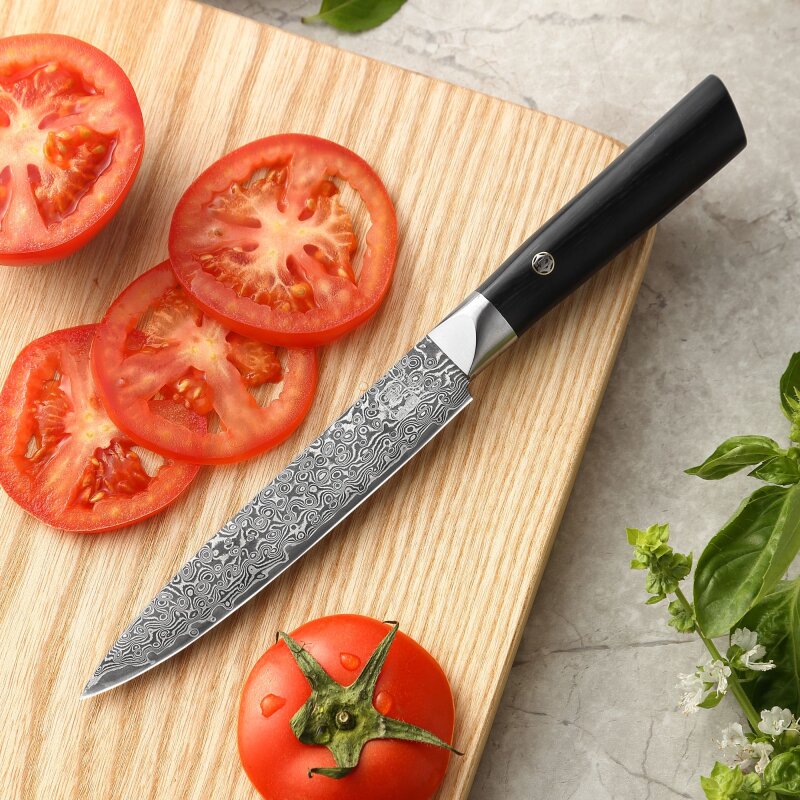 Zayiko Black Edition - Allzweckmesser 13 cm - Damastmesser aus schwarzem Stahl