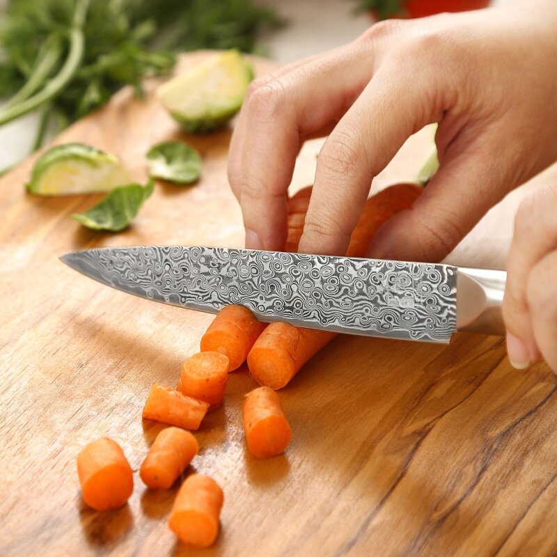 Zayiko Black Edition - Allzweckmesser 13 cm - Damastmesser aus schwarzem Stahl