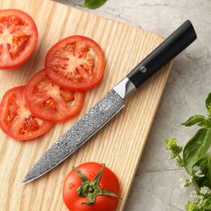 Zayiko Black Edition - Allzweckmesser 13 cm - Damastmesser aus schwarzem Stahl