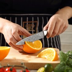 Zayiko Black Edition - Allzweckmesser 13 cm - Damastmesser aus schwarzem Stahl