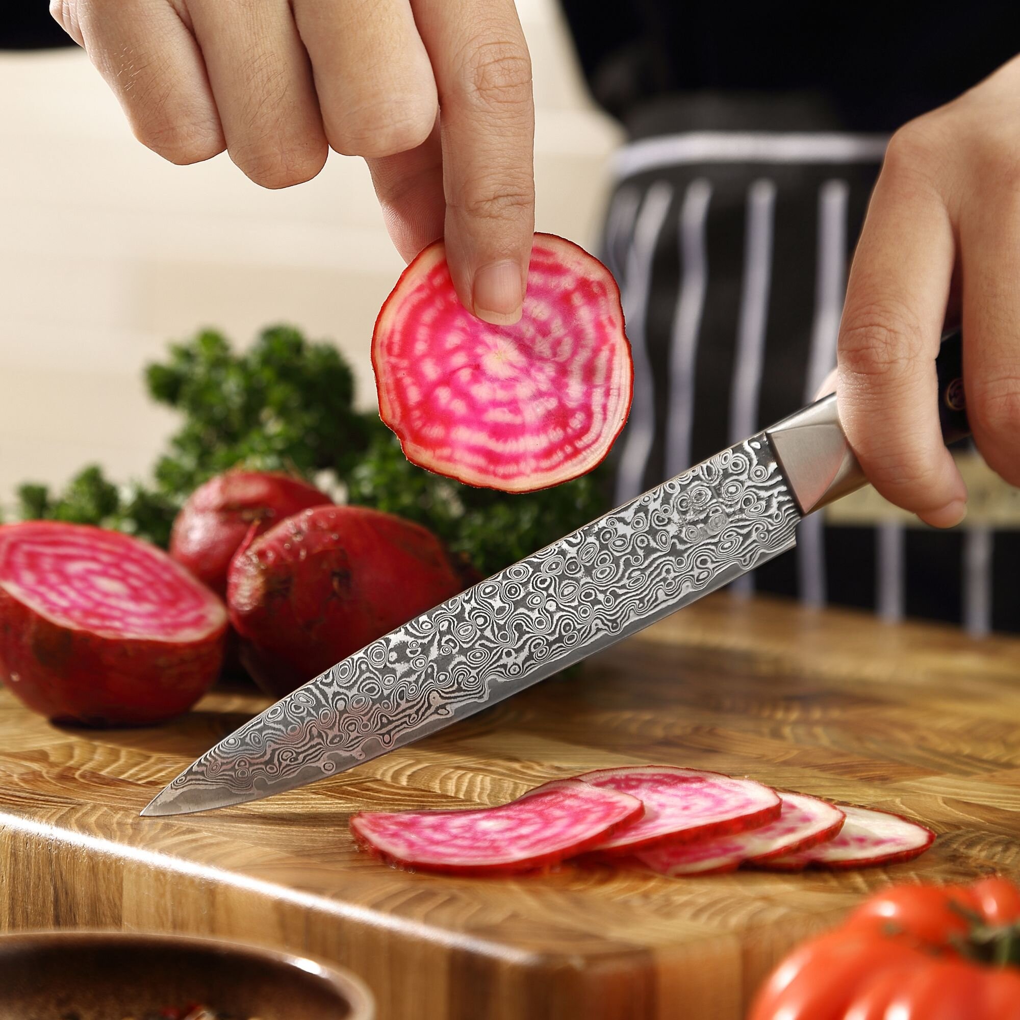 Zayiko Black Edition - Allzweckmesser 13 cm - Damastmesser aus schwarzem Stahl