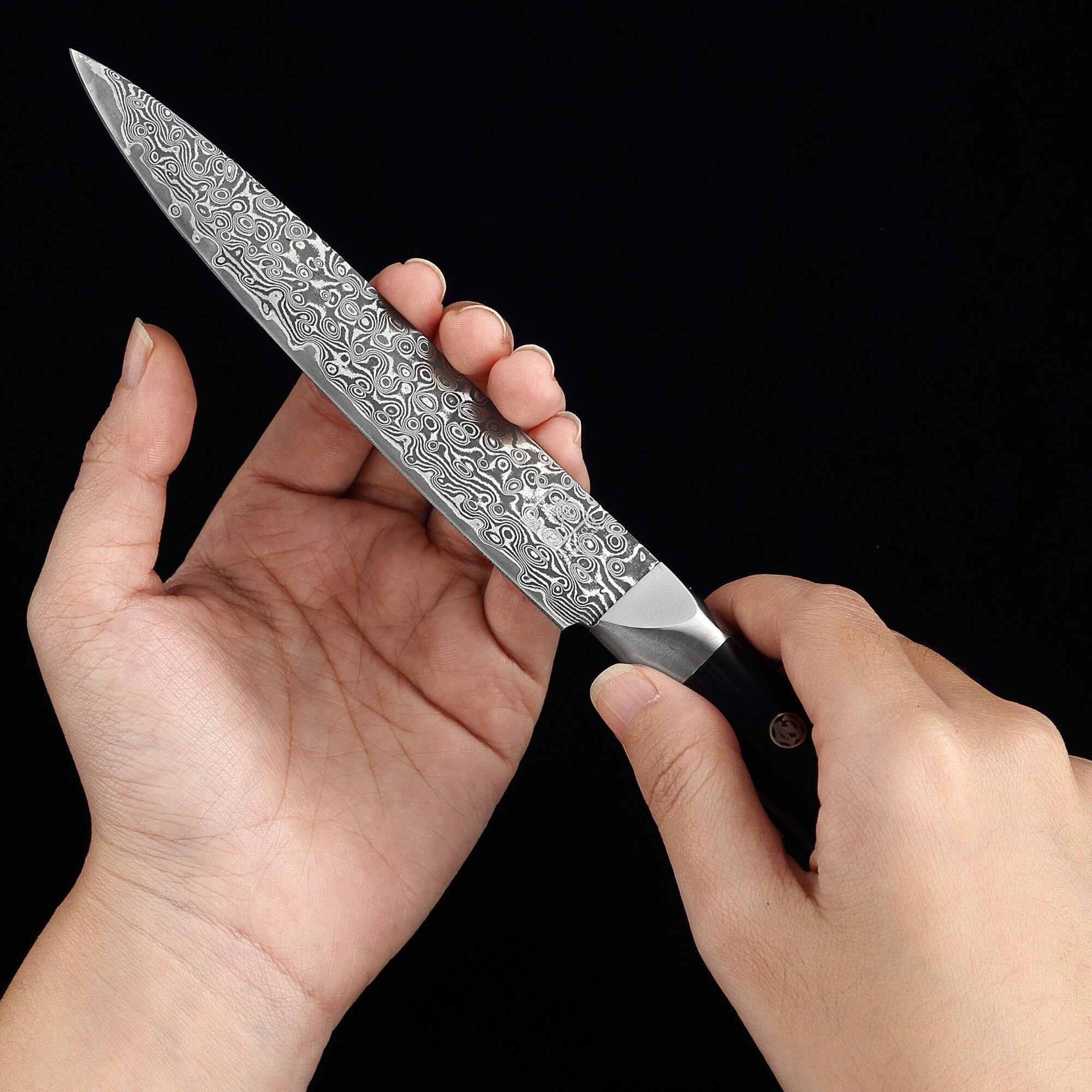 Zayiko Black Edition - Allzweckmesser 13 cm - Damastmesser aus schwarzem Stahl