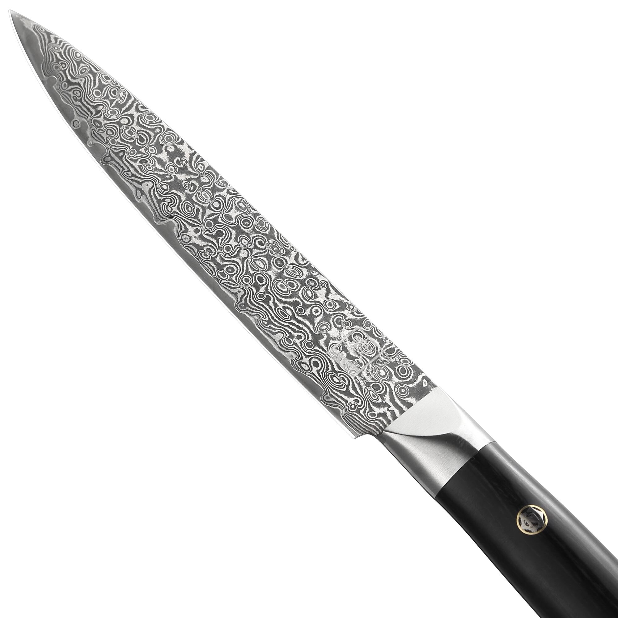Zayiko Black Edition - Allzweckmesser 13 cm - Damastmesser aus schwarzem Stahl