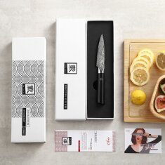 Zayiko Black Edition - Officemesser 9 cm - Damastmesser aus schwarzem Stahl