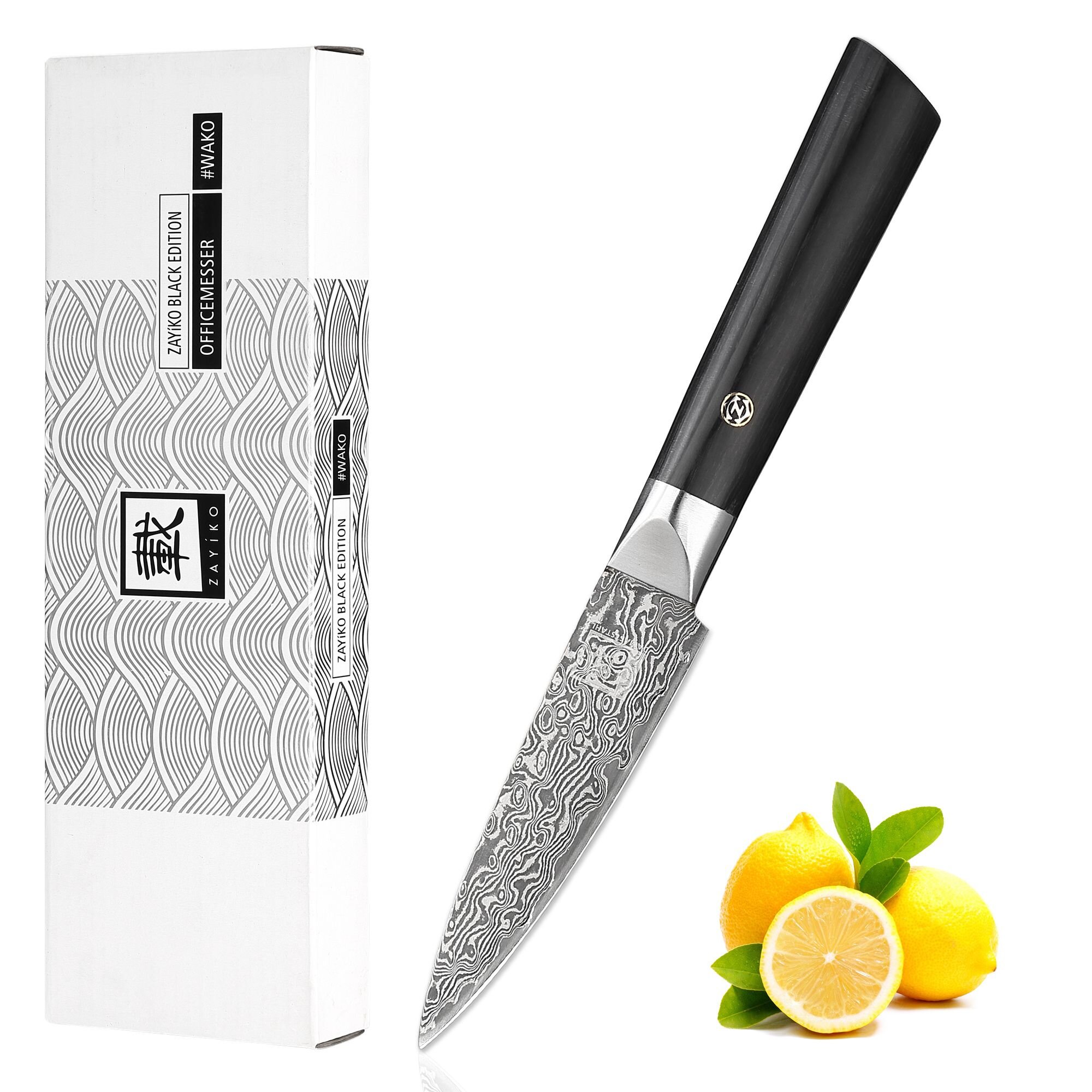 Zayiko Black Edition - Officemesser 9 cm - Damastmesser aus schwarzem Stahl