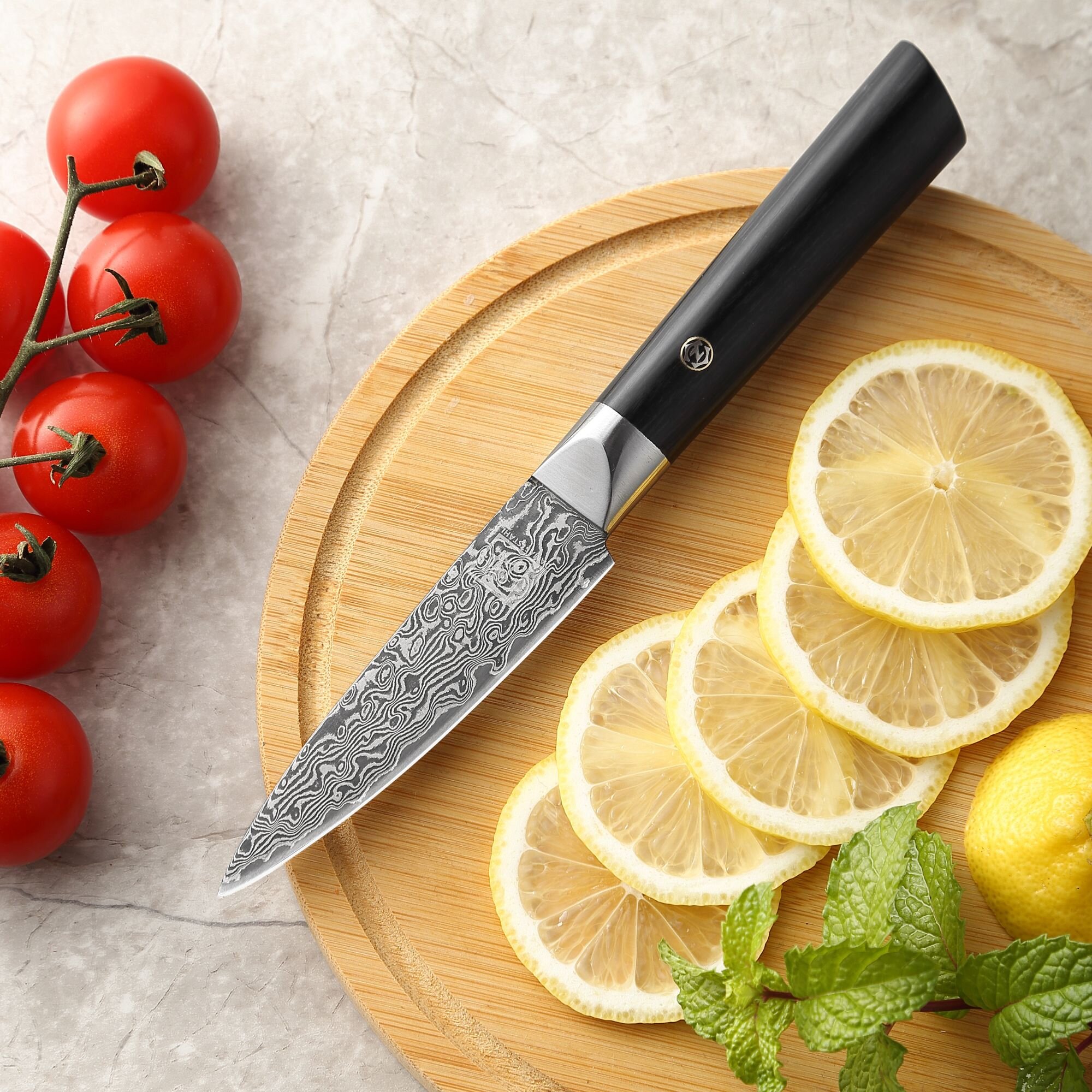 Zayiko Black Edition - Officemesser 9 cm - Damastmesser aus schwarzem Stahl