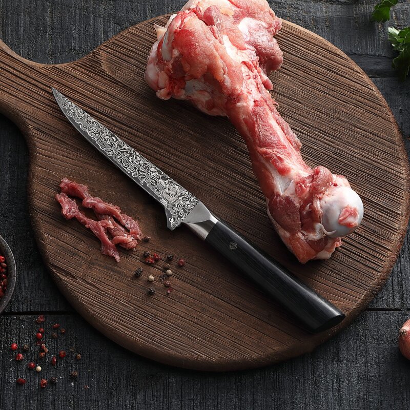 Zayiko Black Edition - Filetier- und Ausbeinmesser 15 cm - Damastmesser aus schwarzem Stahl