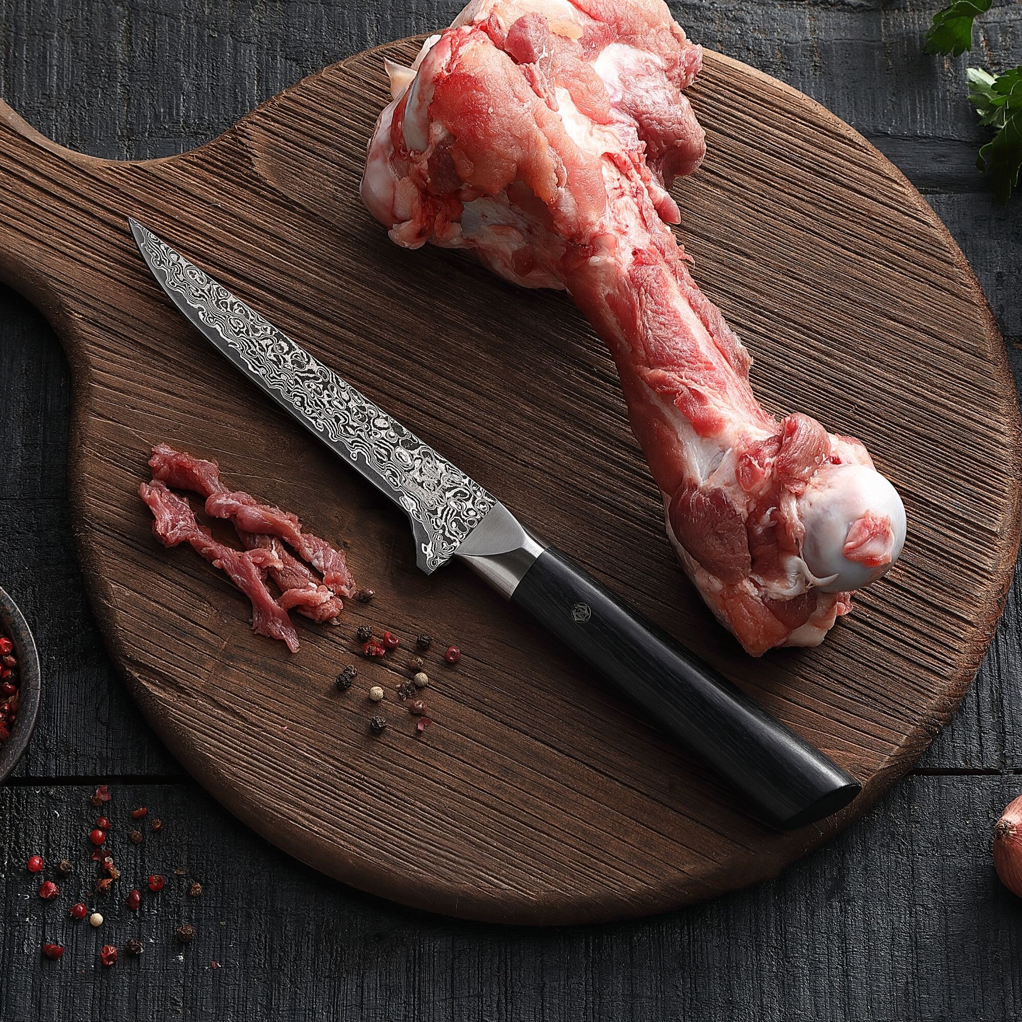 Zayiko Black Edition - Filetier- und Ausbeinmesser 15 cm - Damastmesser aus schwarzem Stahl