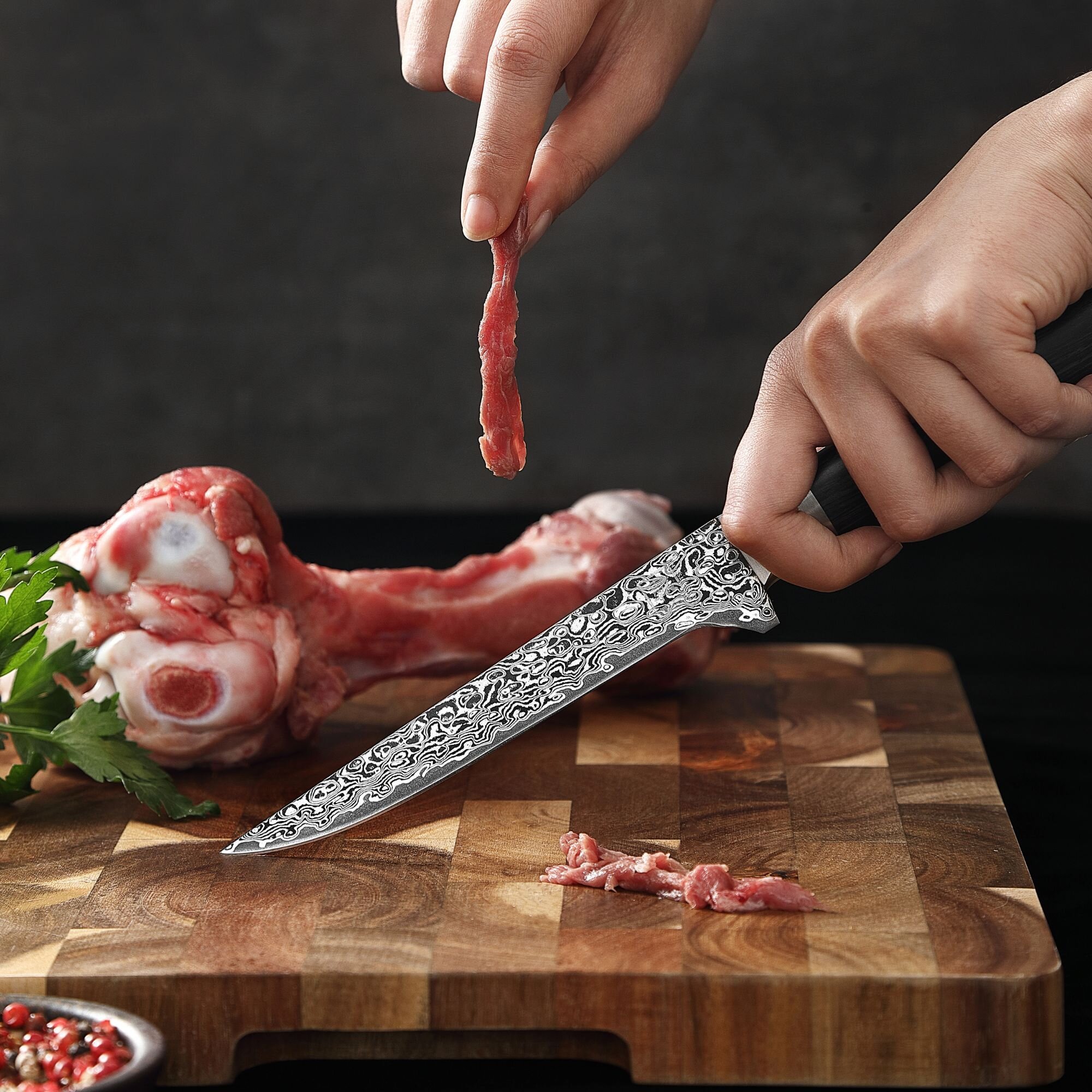 Zayiko Black Edition - Filetier- und Ausbeinmesser 15 cm - Damastmesser aus schwarzem Stahl