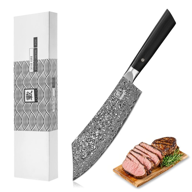 Zayiko Black Edition - BBQ- und Blockmesser 20 cm - Damastmesser aus schwarzem Stahl