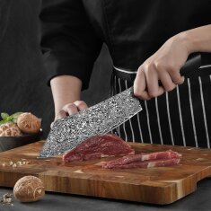 Zayiko Black Edition - BBQ- und Blockmesser 20 cm - Damastmesser aus schwarzem Stahl